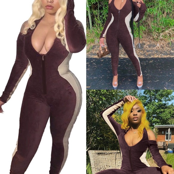 Stylish Purple Velvet Jumpsuit - Picture 3 of 3